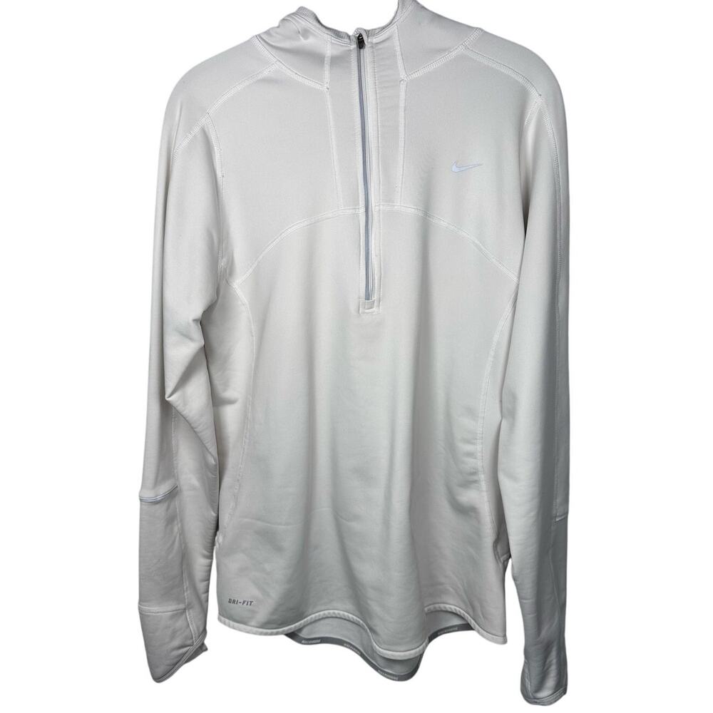 Nike Dri-FIT Running White Long Sleeve Quarter Zip Hoodie Womens Large